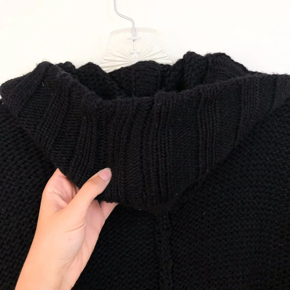 RARE Songzio Long Black Hooded Wool Blend Designer Heavy Cardigan Coatigan Coat - Picture 10 of 12